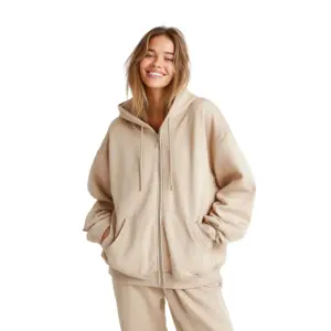 Women's Drop Shoulder Hooded Jacket - Solid Color Loose Fit, Front Zipper for Casual Streetwear & Daily Wear