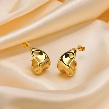 RFJEWEL 2024 New Hot Classic Wide C-shaped Irregular Fold Stainless steel Gold Plated Earrings
