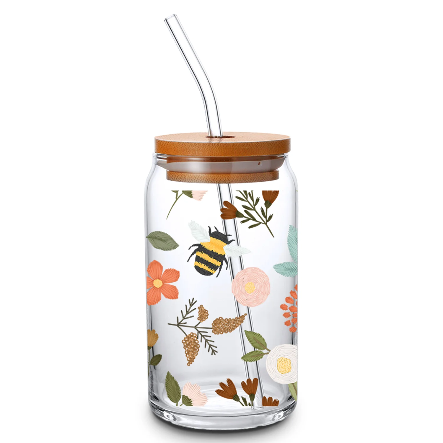 You Deserve Joy Bear Can Libbey Glass with Bamboo Lid and