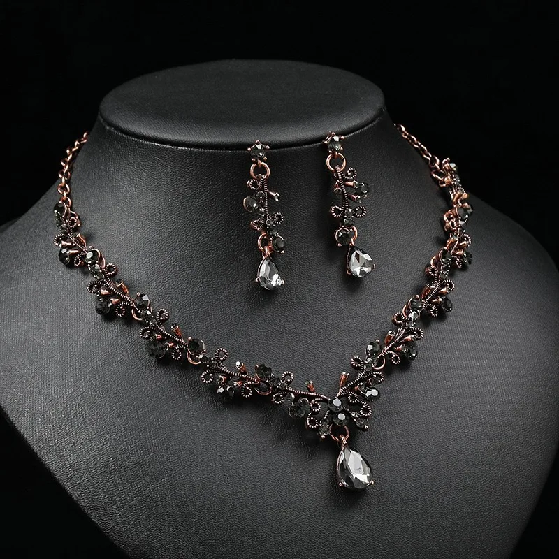 Vintage Gold Plated Jewelry Set with Zircon Ring