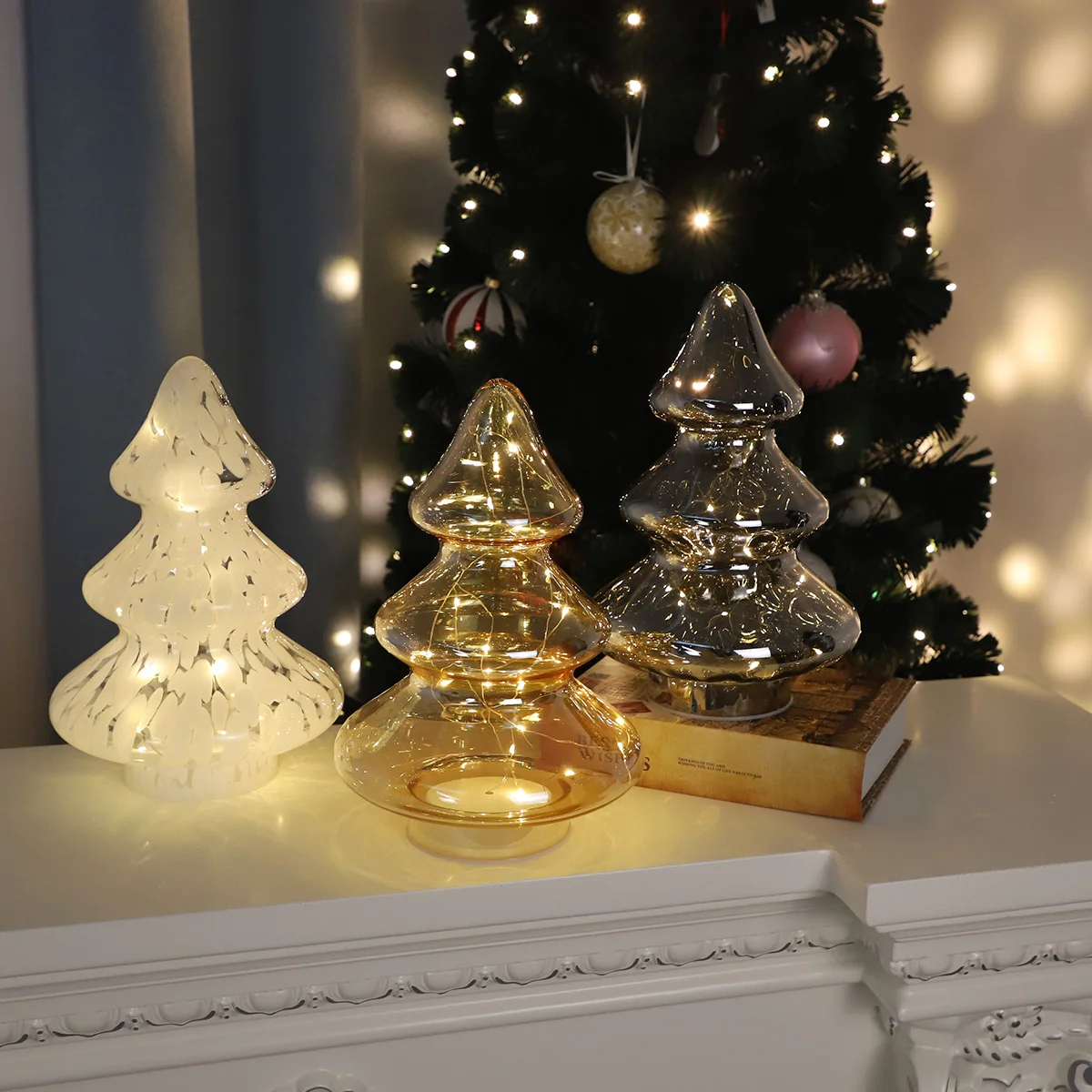 Merry Christmas Glass Mini Trees With Ball Ornaments Christmas Tree Stand and Accessories manufacture