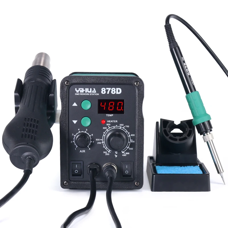 YIHUA 878D  2 in 1 Digital Display SMD Bga Hot Air Soldering Rework Station With Hot Air Gun Soldering Iron