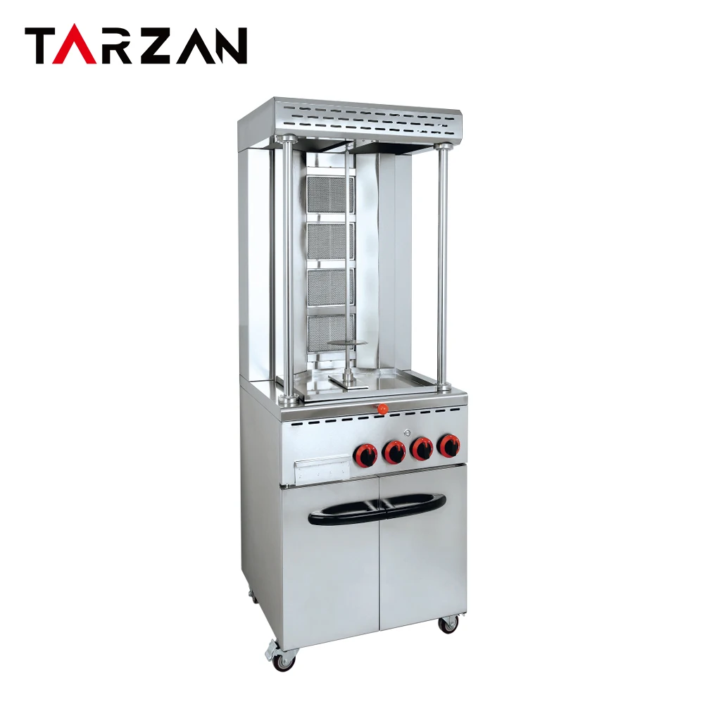 Automatic Gas Shawarma machine with 4 burners stainless steel shawarma grill machine, kebab grill machine with cabinet factory