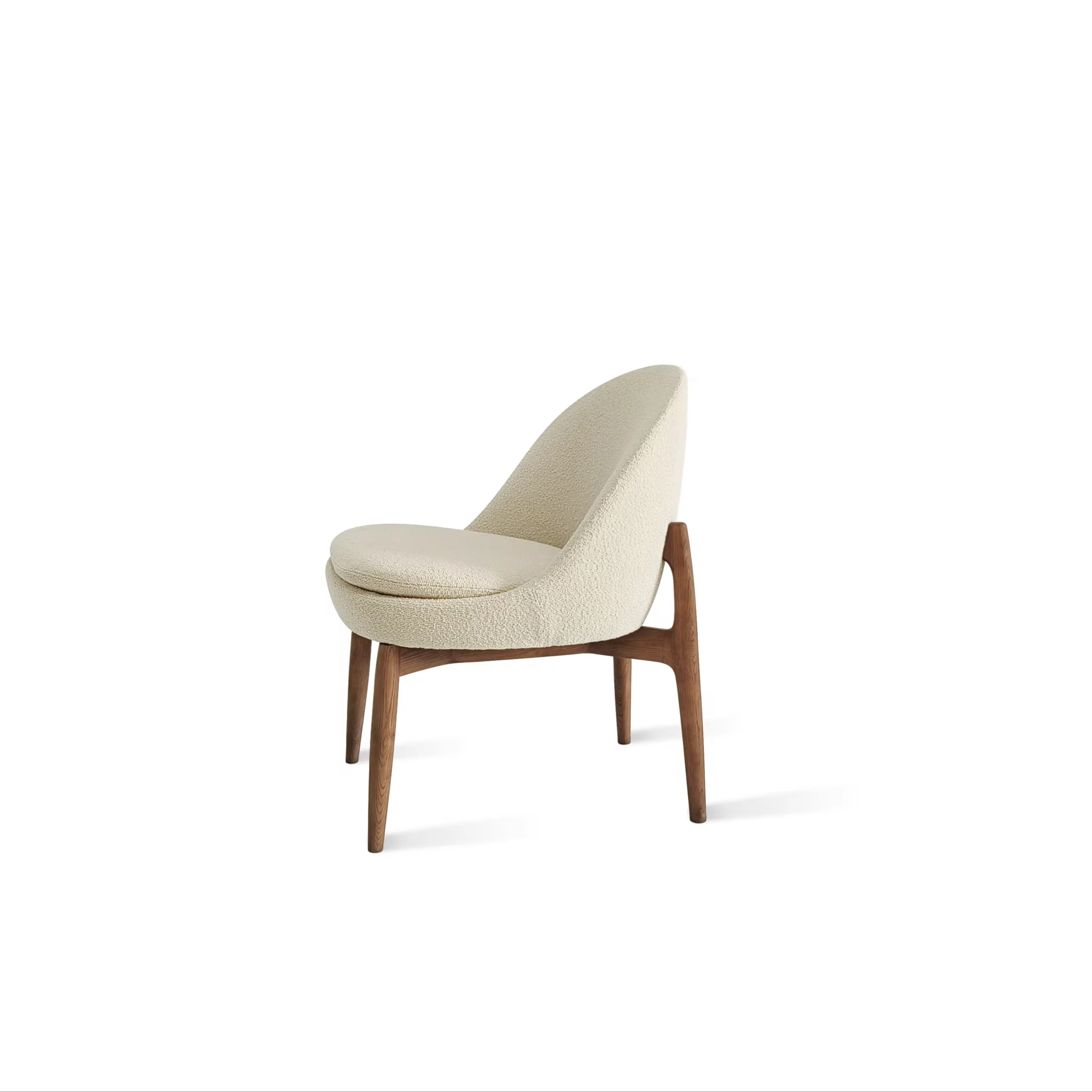 Nordic Modern Luxury Dining Room Wooden Legs Fabric Velvet Beige Dining Chair 333080