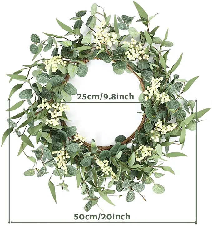 Grohandel Knstlicher Eukalyptus-Kranz, mit Farnblttern und Runden  Cremefarbenen Beeren, fr Hochzeit, Party, Heimdekoration