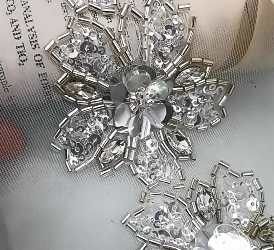 Блестящая кружевная лента ручной работы ширина 7 см Цветочные бусины блестки штрих-код Тюлевая сетчатая отделка для одежды воротник