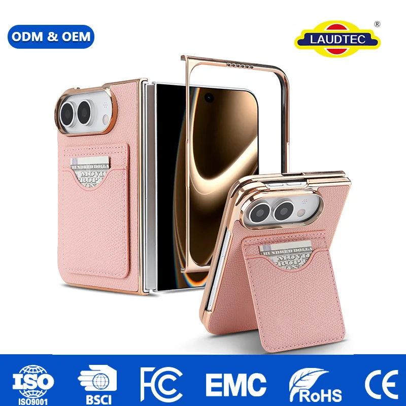 Wholesales Portable Pocket-friendly Pure Color PU Leather Phone Case for iPhone Duo Anti-fingerprint Foldable Cover