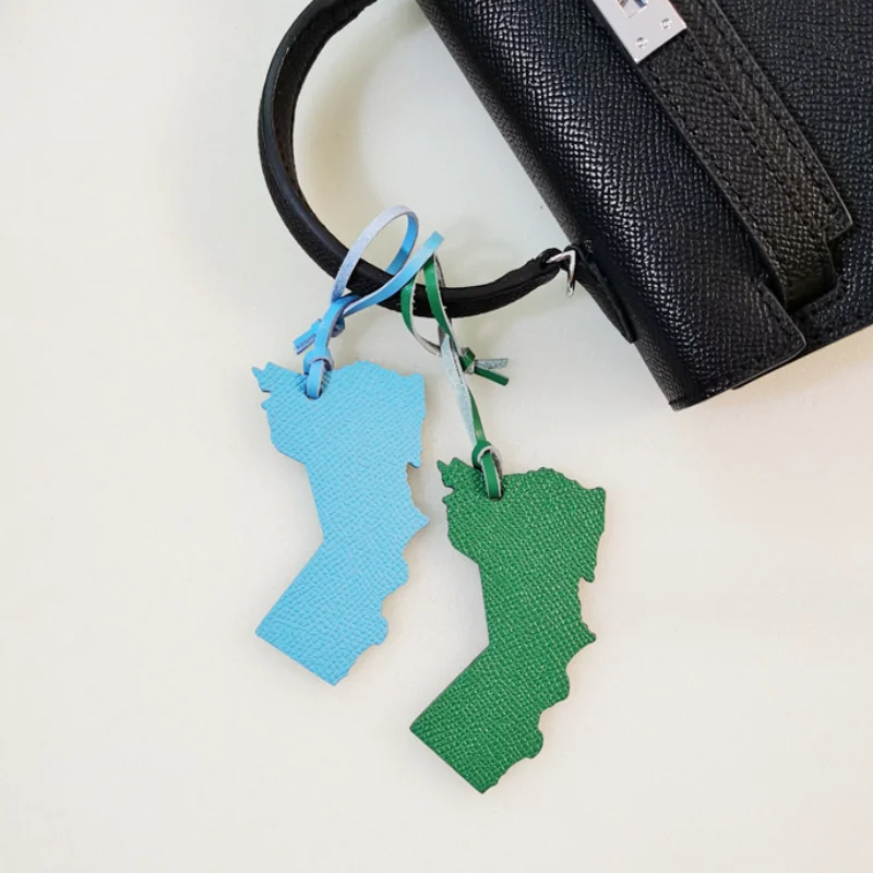Kuwait Map Oman Shaped Bag Charm Pendant Genuine Leather Keychain Leather Handbag Hanging Accessories Car Pendant