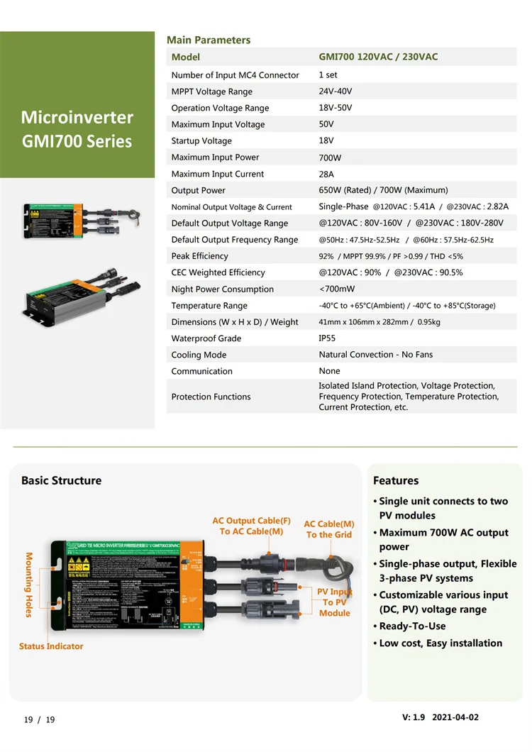 Gmi Series W W W W W Mppt Solar Grid Tie Micro Inverter Dc V V To Ac V V