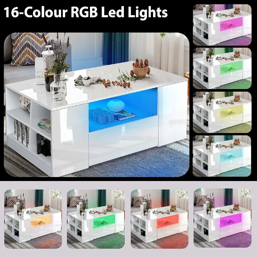 Modern RGB LED Infinity Coffee Table Engineered Wood with USB Powered ...