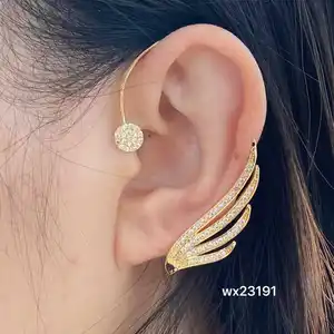 Trendy Women's Shiny AAA Cubic Zirconia Stud Earrings Angle Wing Ear Cuff Climbing Design for Wedding Bridal Jewelry