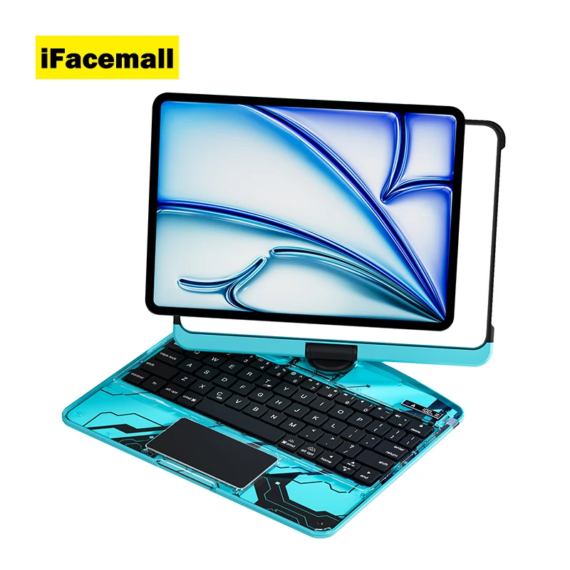 2025 Glowing Transparent iPad Keyboard 360 Rotating Keyboard case for iPad Air 11inch 2024 and Multi-angle Support for Air 5th