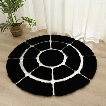 2024 new patchwork rabbit hair carpet custom home area mat can move anti-slip bottom carpet block blanket