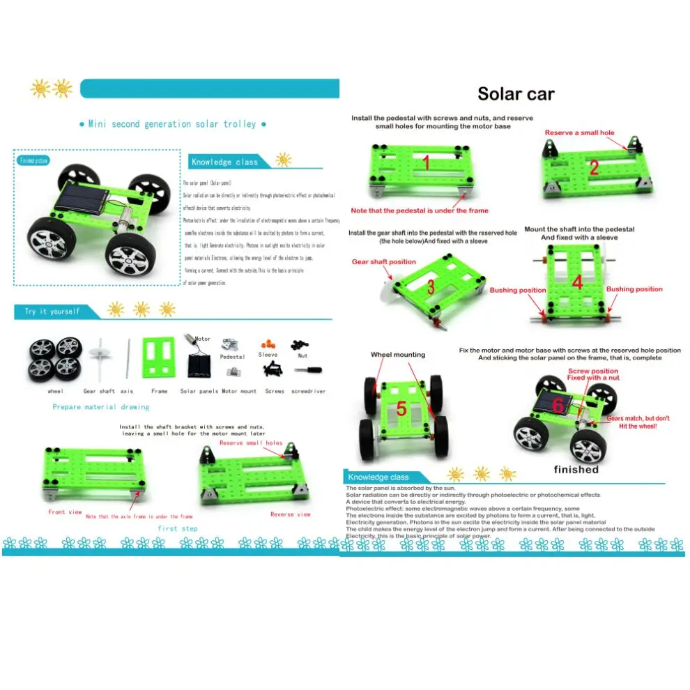 STEM Science DIY Educational Plastic Mini Motion Solar Panel Powered Race Car Kit Toy for Student Kids Classroom