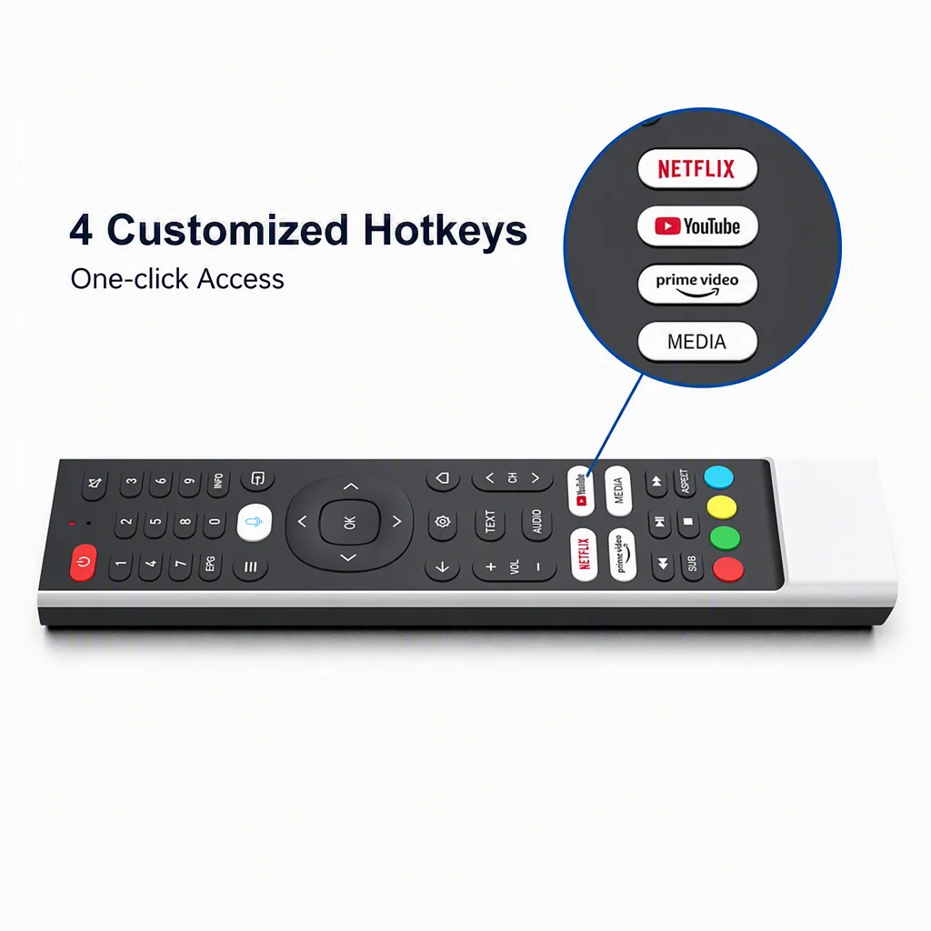 Customized 45 Keys Silicone Remote Control for TV Projector Audio, 1-on-1 Personalized Design with 4 Big Hotkeys OEM