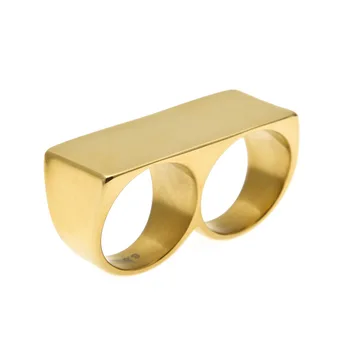 Gold Plated Ring Wholesale Stainless Steel Hot Sale Personalized Two Finger Ring Hip Hop