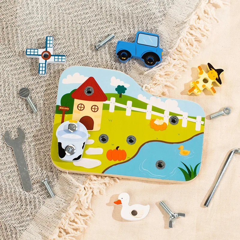 Новинка — деревянная головоломка с болтами и гайками, развивающая доска для малышей, обучающая игрушка Монтессори на разборку и сборку