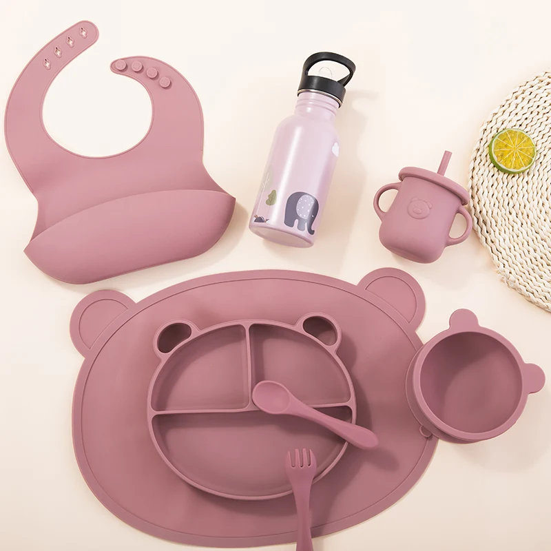 Baby Weaning Set Silicone Baby Feeding Set Toddler Weaning Set with Bib Suction Bowl Plate Snack Cup Kit for Babies a details