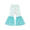 Pantalones acampanados para niños pequeños con lentejuelas cian, estampado floral rosa menta
