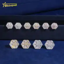 Fast Shipping Iced Out Flower Design Ear Studs 10mm 13mm VVS D Moissanite Diamond 925 Silver Hip Hop Jewelry Stud Earrings