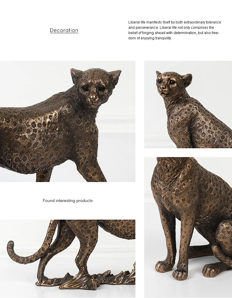 Bronze Color Polyresin African Leopard Statues Resin Leopard Sculpture for Car Home Office Decor