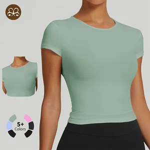 Ready to Ship Active Wear Fitness Workout Women Gym Top Slim Fit Yoga Short Sleeves