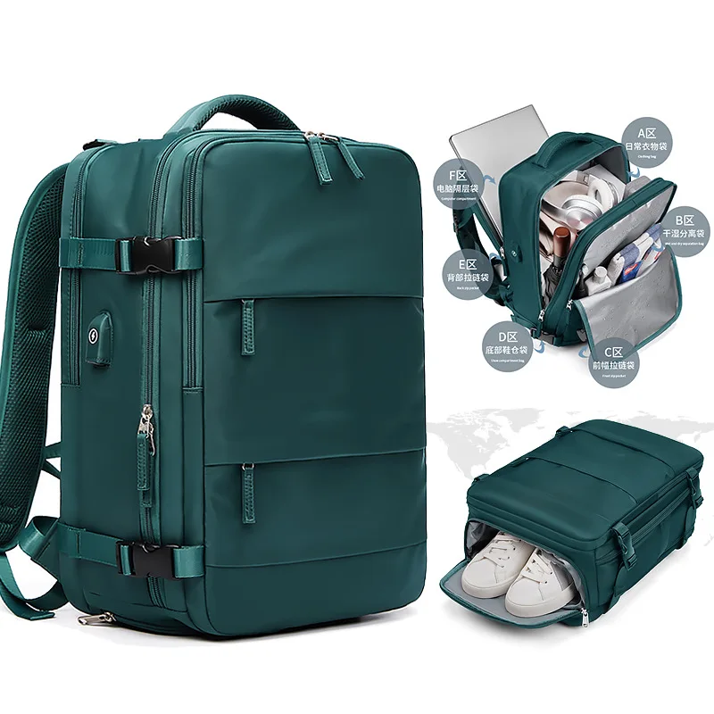 Factory Custom High Quality Extendable Laptop Backpack Business Travel Bag for Men RFID USB Waterproof Features Geometric Open