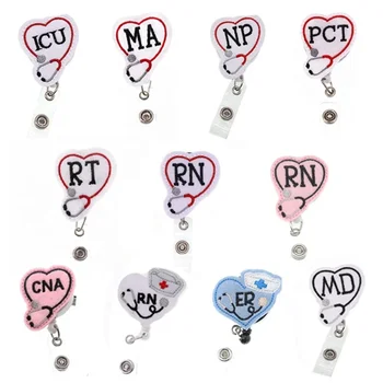 Wholesale Medical Field MA NP PT RN CNA Stethoscope Heart Felt Badge Reel For Nurse Accessories