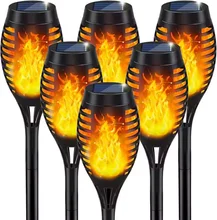 Solar Outdoor Landscape Lights Flickering Flame Garden Torch Night Lights Security Waterproof Romantic Decoration Torch Lights