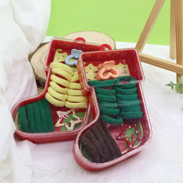 Original Design Christmas Stockings Box Metal Clips Flower Mini Hair Ties Hair Elastic Hairpins Hair Accessories Sets