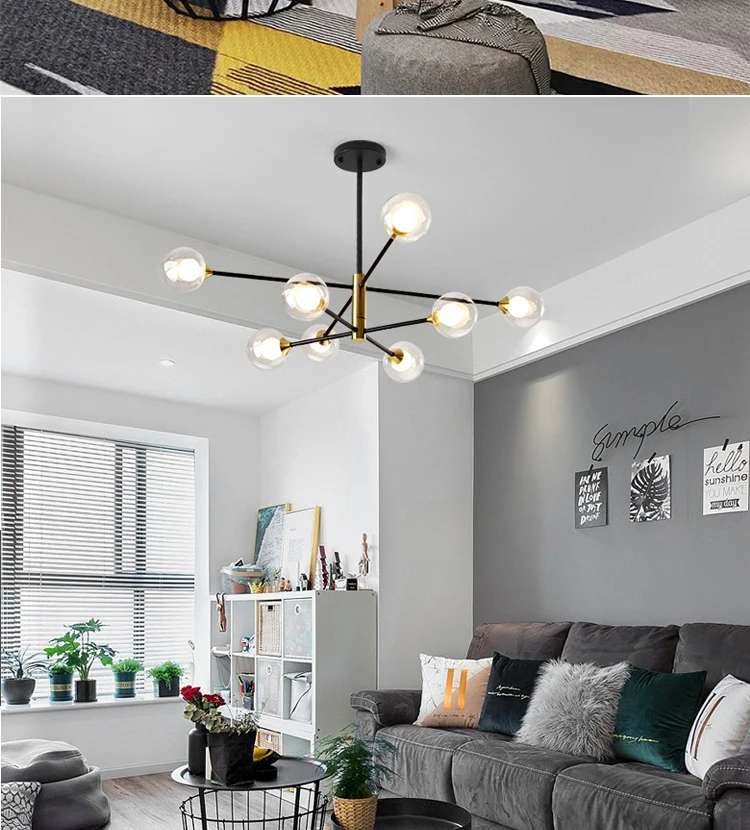 Mid Century Modern Globe Chandelier Nordic Light Fixtures LED Pendant Lighting for living room, master bedroom