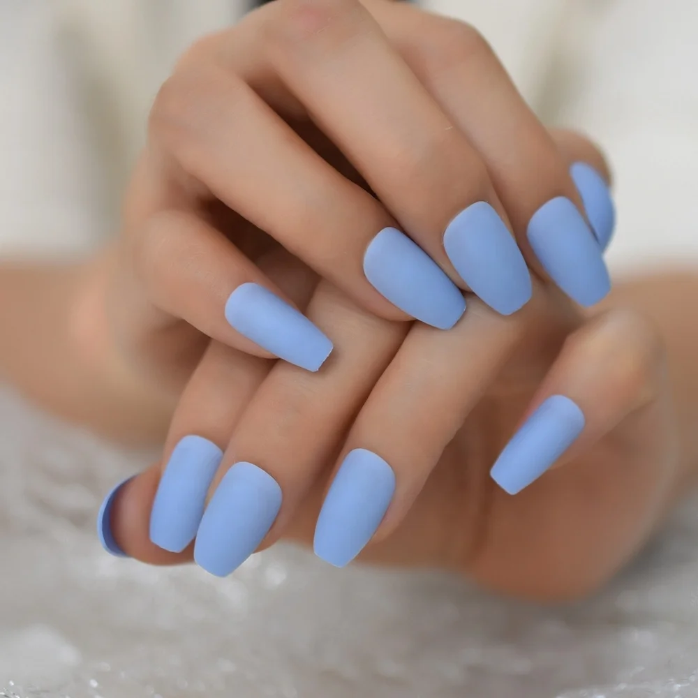 Buy Baby Blues Handpainted Press on Nails Solid Color Light Blue Matte  Glossy Pastel Online in India - Etsy