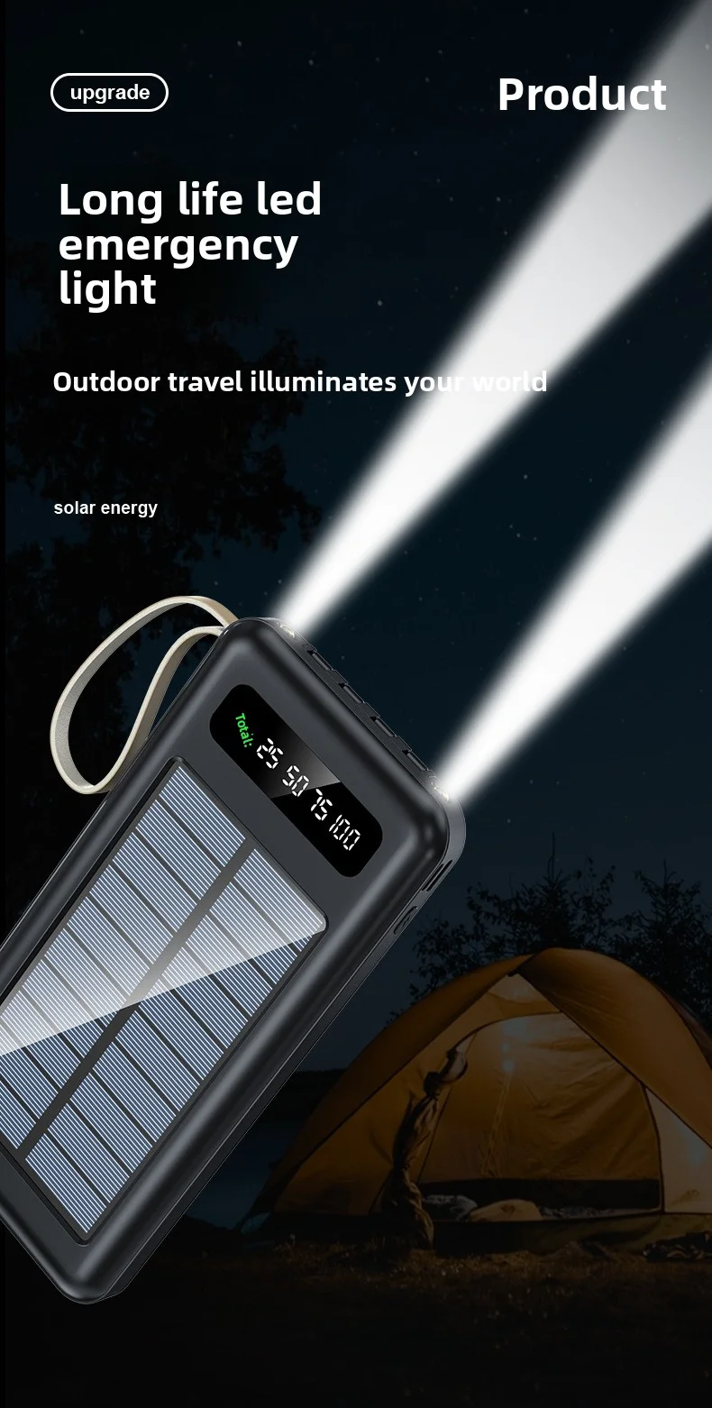 Top-Rated Portable Solar Power Bank with LED Display 4 Built-In Charging Cables LI-Polymer Battery-Best Seller