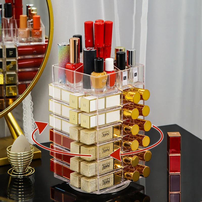 360 Degree Rotating Makeup Organizer 53 Spaces Acrylic Lipstick Holder Spinning Lipgloss Storage Tower Display Holder