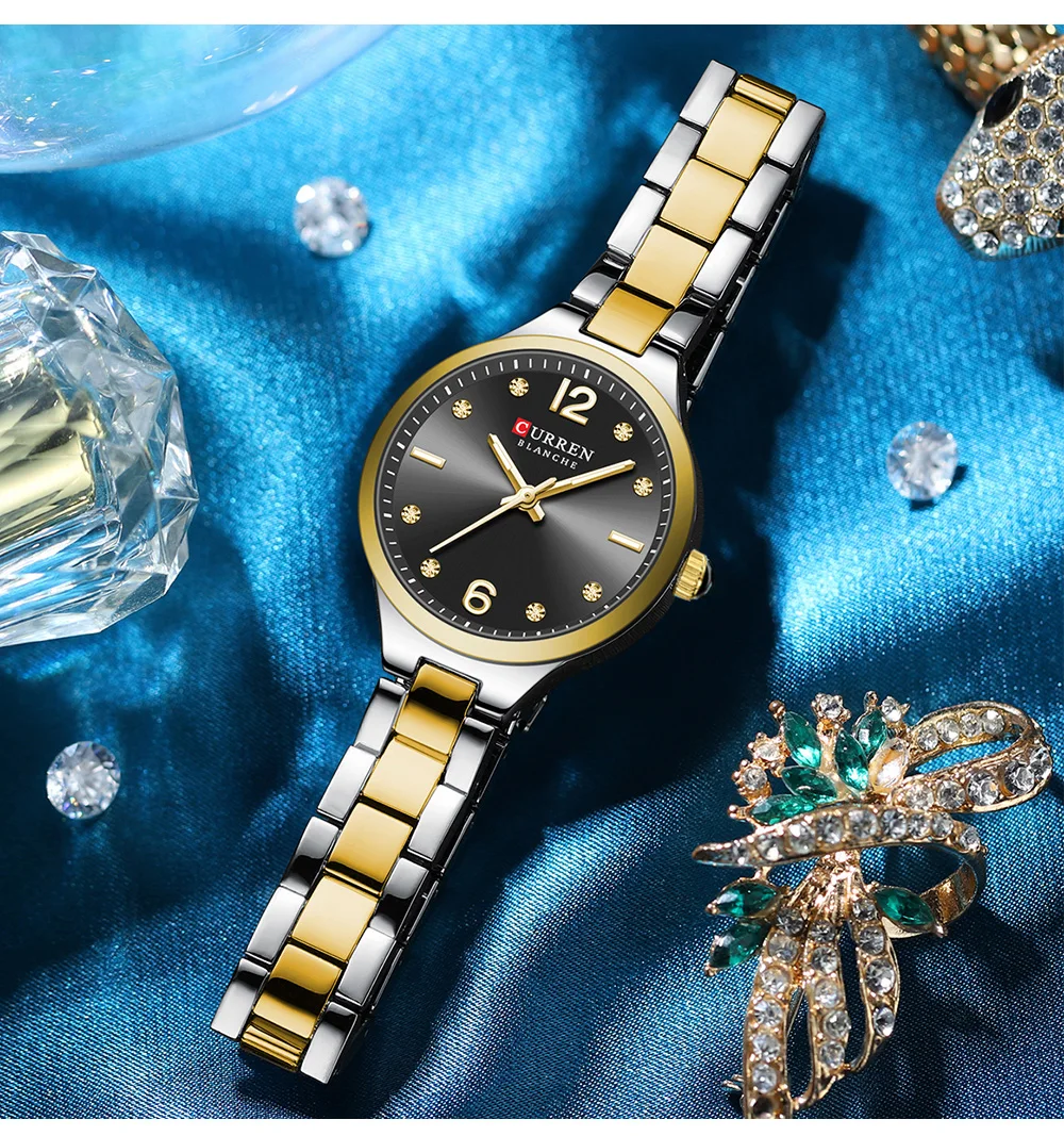 Curren 9105 Women Elegant Watch Stainless Steel Fashion Diamond Number Dial Ladies Watches Luminous Casual Quartz Wristwatch