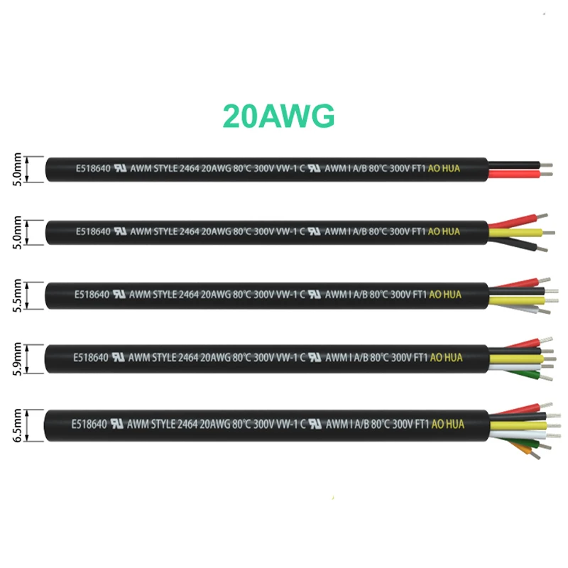 AOHUA Сертифицированный E518640 300V 2464 2p 3p 4p 5p 6p 20AWG ПВХ силовой кабель, электрический провод