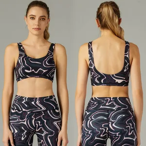 Hot Selling Simple High Support Spaghetti Strap Printed Sports Bra with Custom Logo (87% Supplex/Nylon 13% Spandex)