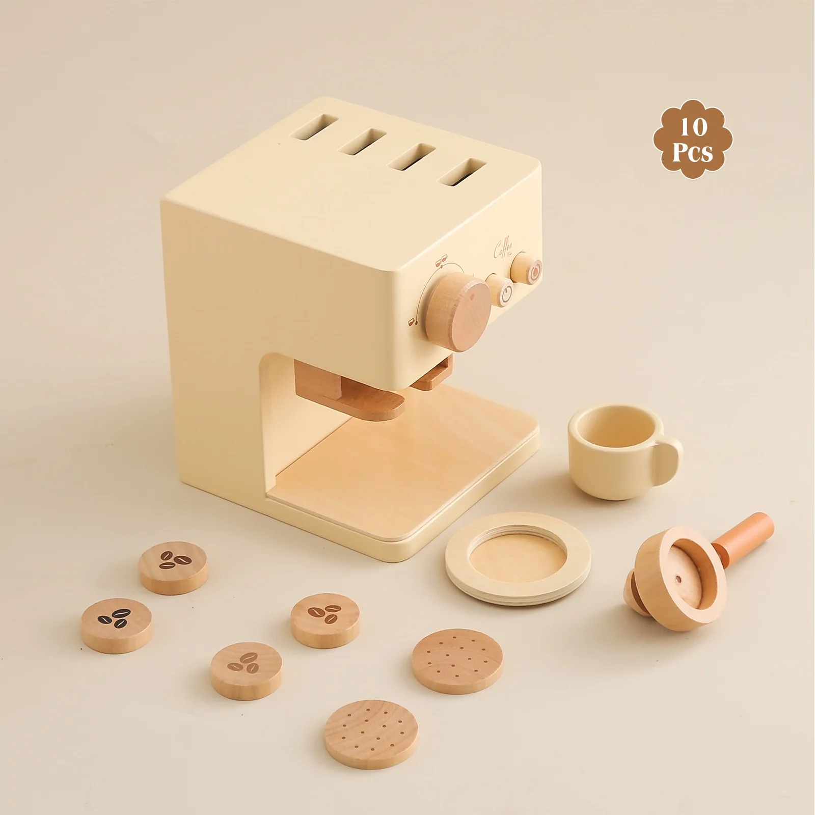Kids Coffee Machine Toy Set Wooden Toddler Coffee Maker Toy Espresso Machine Play Set 10pcs