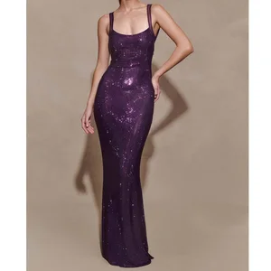 European and American Women's Suspender Bright Diamond Sleeveless Party Sexy Hot Evening Dress Cross-border Backless Party Slim