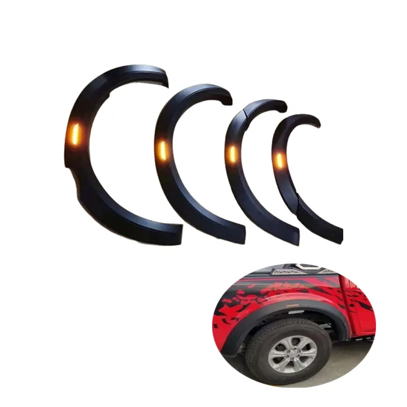 For nissan navara frontier np300 d23 2021-2023 car wheel arch fender flares with led lights wheel eyebrow trim covers