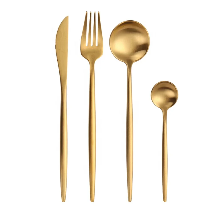 4pcs/set Stainless Steel Gold-plated Cutlery, Including Long