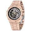Rose gold case with black steel strap