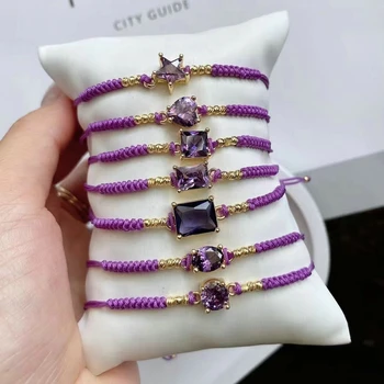 Round/Heart/Oval/Star Shaped CZ Zirconia Stone Charm Cord Friendship Bracelet Kid Gift Jewelry Rope Bracelet