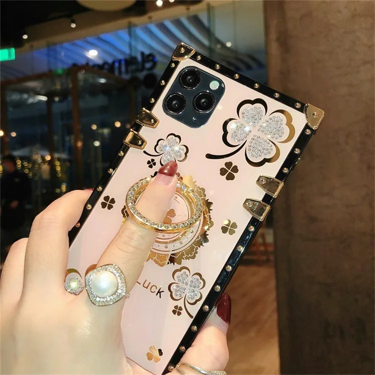 Wholesale Luxury Square Case Soft Cover Diamond Mobile Phone Case with ring  holder for iphone 14 13 12 11 pro max cell phone From m.