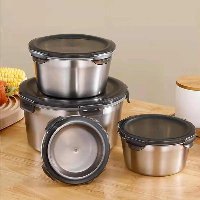 Stainless Steel Round Storage Box Coffee Box Food Container Set With Pp