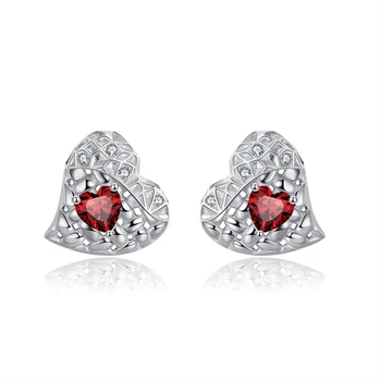 GME25 RINNTIN Love Heart Stud Earrings 925 Sterling Silver Natural Garnet Earrings for Women Mom Wife