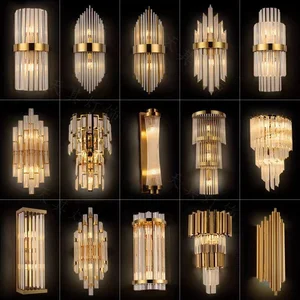 Modern Premium LED Wall Lamp Sconce Lighting for Living Room Indoor Use with Crystal Shade