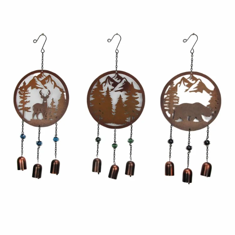 Metal craft glass  home clock wind chimes pipe pendant Forest pattern wind chimes