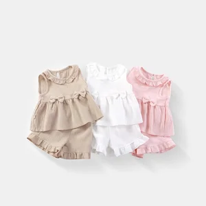 Muslin Baby Clothes Sweet Bow Casual Top Ruffled Shorts Pure Cotton Baby Clothing Sets