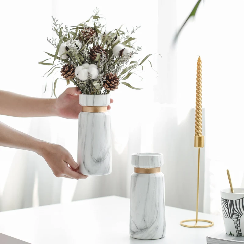 2020 New  marble style  ceramic porcelain flower vases for home decor
